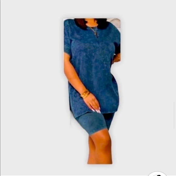 Biker short set. Mineral washed aqua blue. Small - Picture 4 of 4